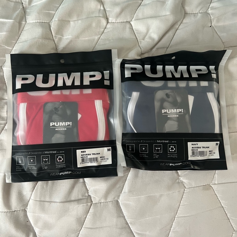 Black and red pump open back trunks
